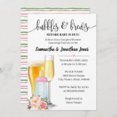 泡とパンベビー前のピンクの赤ちゃんシャワー 招待状 (正面/裏面)