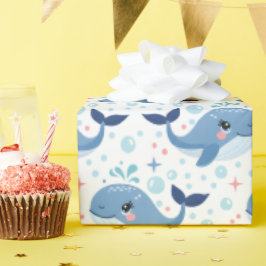 泡とヒレの子供の誕生日クジラ ラッピングペーパー
