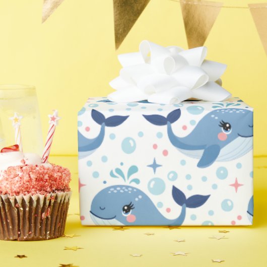 泡とヒレの子供の誕生日クジラ ラッピングペーパー (誕生日パーティー)