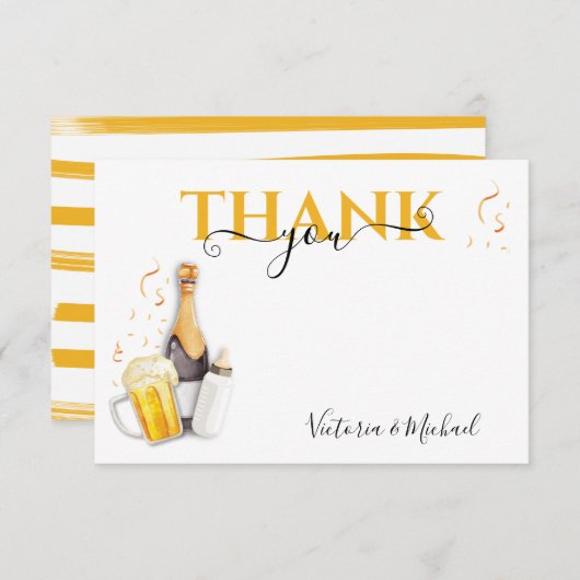 泡とビールベビーシャワーサンキューカード 招待状 (正面/裏面)