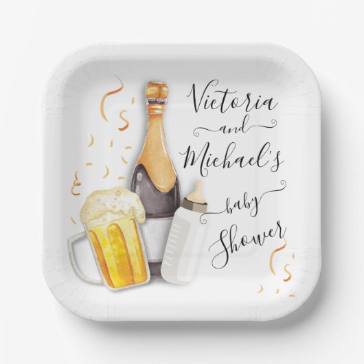 泡とビール赤ちゃんシャワー ペーパープレート (正面)