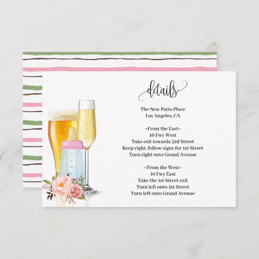 泡とブリュウズビークシャワーベビー前のピンクベイビーシャワー エンクロージャーカード (正面/裏面)