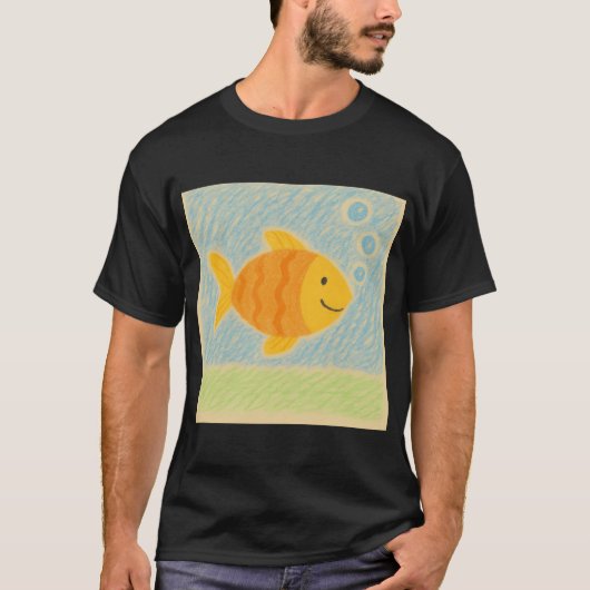泡と一緒に笑うオレンジ色の魚 Tシャツ (正面)