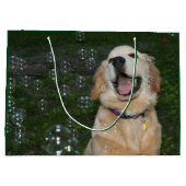 泡のゴールデン・リトリーバーの子犬 ラージペーパーバッグ (裏面)