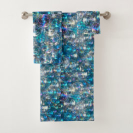 泡の小さな泡バスタオル青いアクアを設定 バスタオルセット