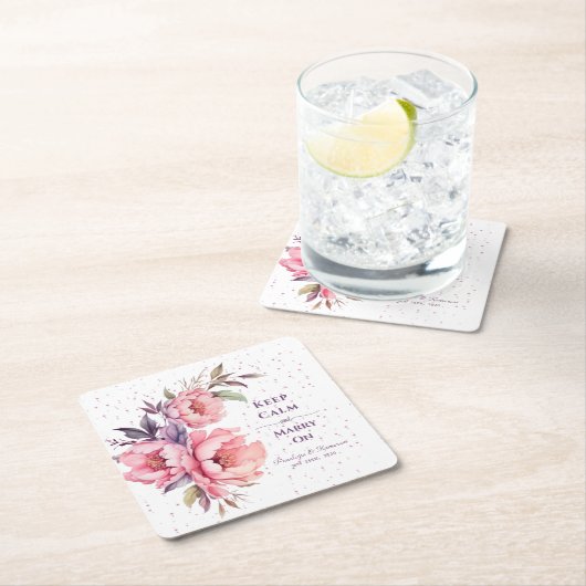 泡の水中ソーダ牡丹パープルピンク結婚ズ スクエアペーパーコースター (インサイチュ)