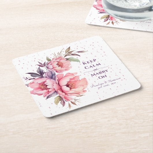 泡の水中ソーダ牡丹パープルピンク結婚ズ スクエアペーパーコースター (アングル)