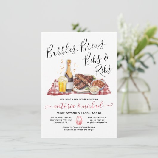 泡はよだれかけとリブ赤ちゃんシャワー 招待状 (スタンド正面)