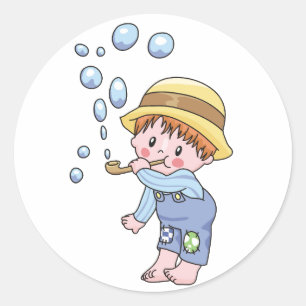 泡を吹いている男の子 ラウンドシール