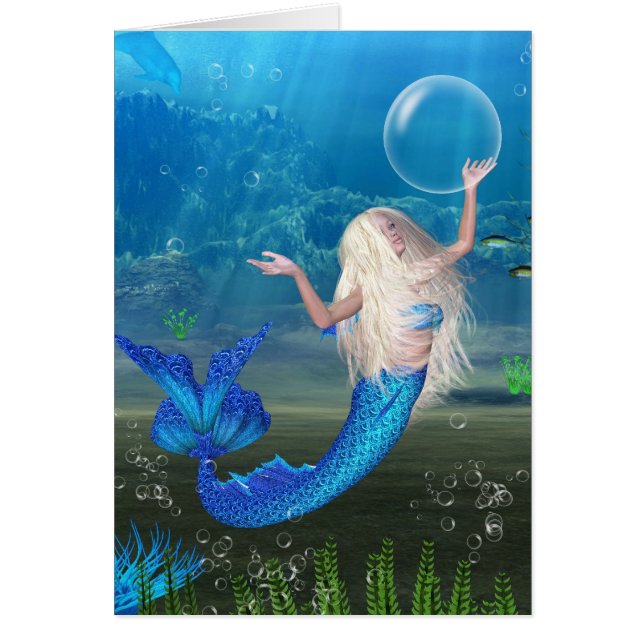 泡を持つかわいらしいブロンドの人魚 (正面)