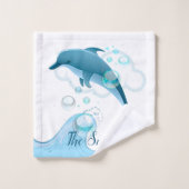 泡を持つ幸せな跳躍のイルカ バスタオルセット (ウォッシュタオル)