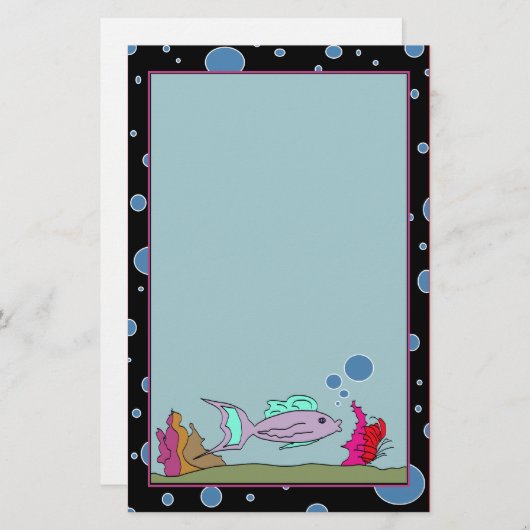 泡を持つ魚はUnlined文房具を縁どります 便箋 (正面/裏面)