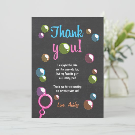 泡サンキューカードの誕生会の女の子のチョーク 招待状 (スタンド正面)