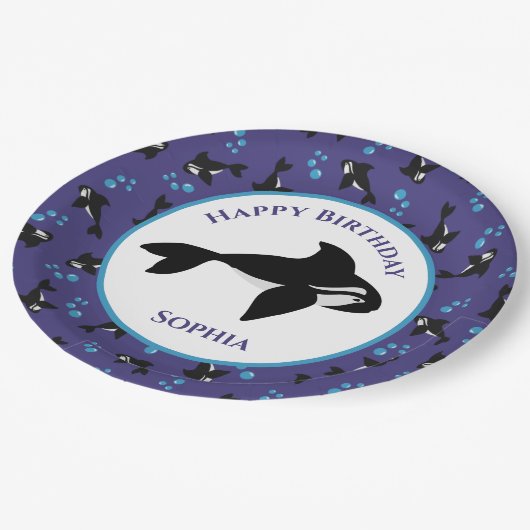 泡付きオルカホエーパーソナライズされたル誕生日 ペーパープレート (アングル)
