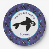 泡付きオルカホエーパーソナライズされたル誕生日 ペーパープレート (正面)
