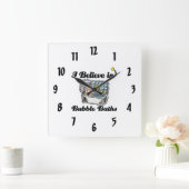 泡信じ風呂に入る スクエア壁時計 (ホーム)