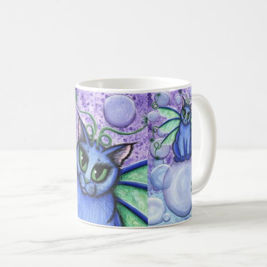 泡妖精猫のファンタジーによっては猫の芸術のマグが飛びました コーヒーマグカップ (正面右)