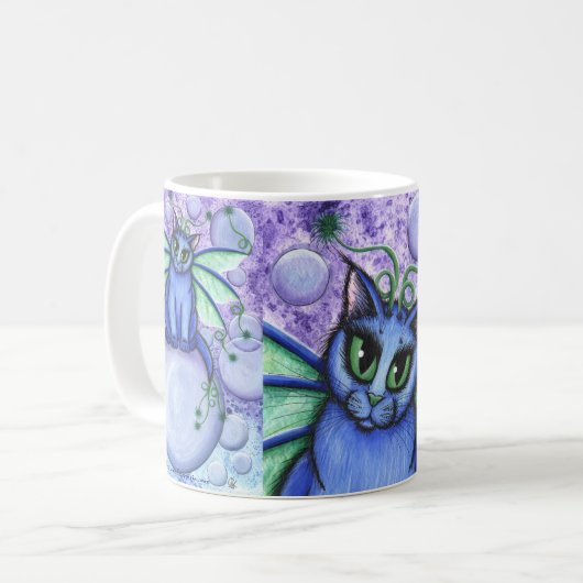 泡妖精猫のファンタジーによっては猫の芸術のマグが飛びました コーヒーマグカップ (正面左)