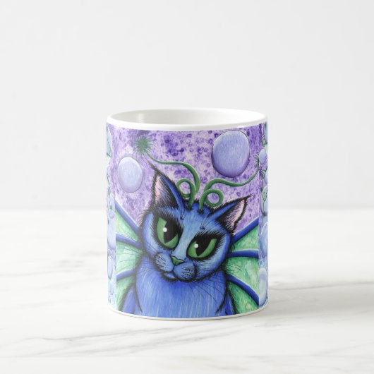 泡妖精猫のファンタジーによっては猫の芸術のマグが飛びました コーヒーマグカップ (中央)