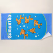 泡漫画の模様が入った可愛いハッピーゴールドフィッシュ ビーチタオル (正面)