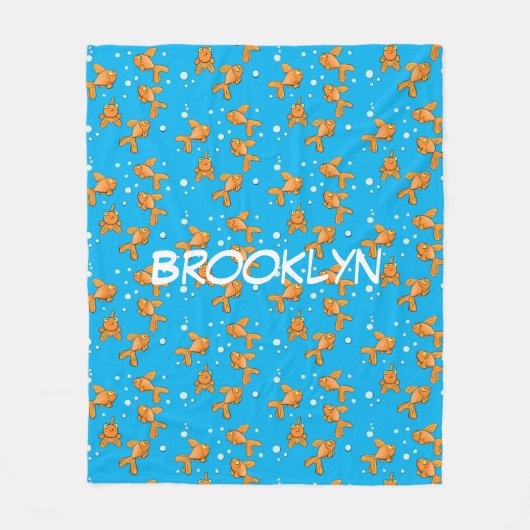 泡漫画の模様が入った可愛いハッピーゴールドフィッシュ フリースブランケット (正面)