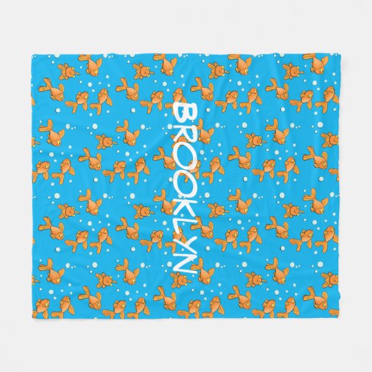 泡漫画の模様が入った可愛いハッピーゴールドフィッシュ フリースブランケット (正面(横))