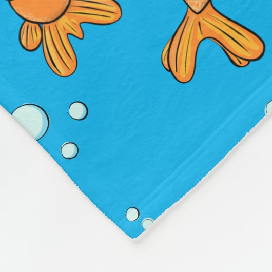 泡漫画の模様が入った可愛いハッピーゴールドフィッシュ フリースブランケット (角)