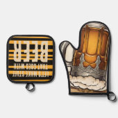 泡状ビールマグ料理キッチンパーソナライズされた 鍋つかみ&鍋敷きセット (正面)