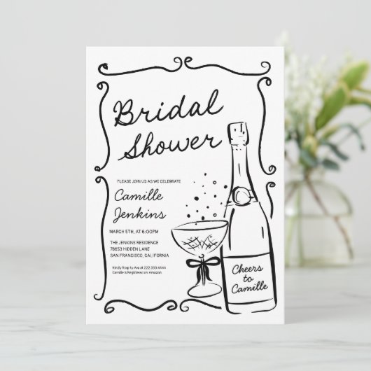 泡状ブライダルシャワー手描きフォト招待状 招待状 (スタンド正面)