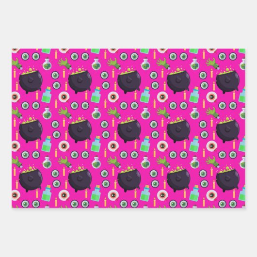 泡立ち大釜魔法ポーション目玉ハロウィン ラッピングペーパーシート (正面2)