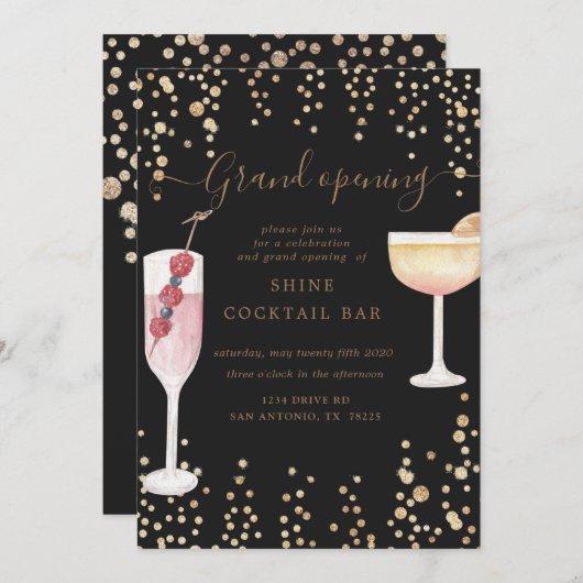 泡立つカクテルが大きく開く 招待状 (正面/裏面)