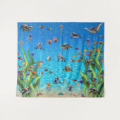 泡立つタンクの写真の背景の壁のタペストリーで タペストリー (正面(横))