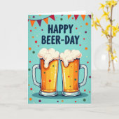 泡立つビールの誕生日カード カード (黄色い花)