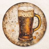 泡立つビールマグ ラウンドペーパーコースター (正面)