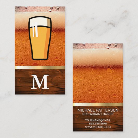 泡立つビール |木目金ゴールドメタリック 名刺 (正面/裏面)