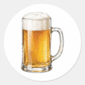 泡立つ冷たいビールジョッキ ラウンドシール (正面)