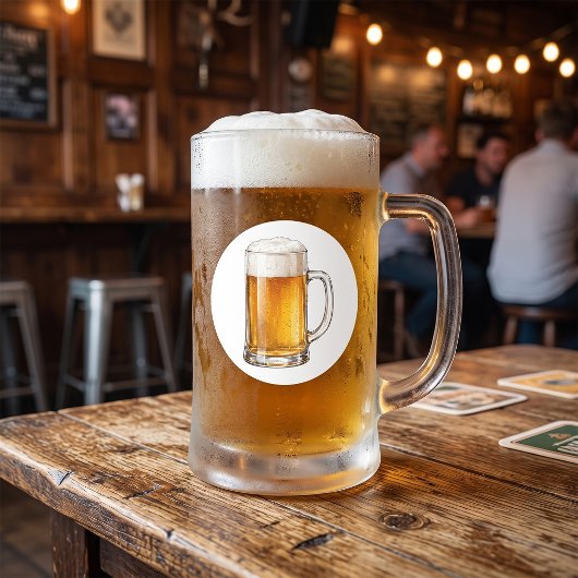 泡立つ冷たいビールジョッキ ラウンドシール