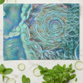 泡立つ海の青い絵画海 キッチンタオル (折り畳み)