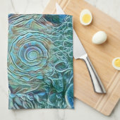 泡立つ海の青い絵画海 キッチンタオル (四つ折り)