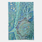 泡立つ海の青い絵画海 キッチンタオル (縦)