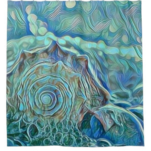 泡立つ海の青い絵画海 シャワーカーテン