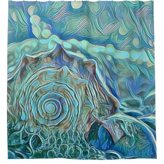 泡立つ海の青い絵画海 シャワーカーテン (正面)