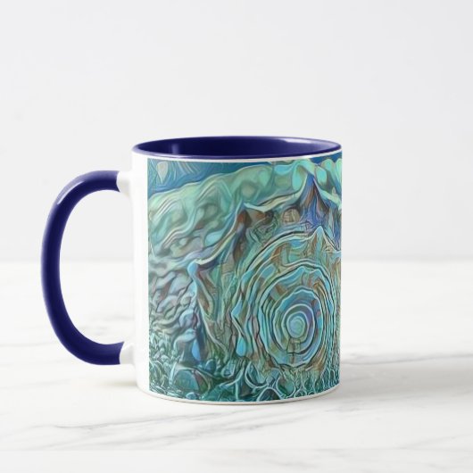 泡立つ海の青い絵画海 マグカップ (左)