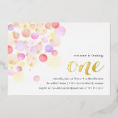 泡立つ |水彩の最初の誕生日パーティー 箔招待状 (正面)