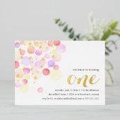 泡立つ |水彩の最初の誕生日パーティー 箔招待状 (立ち正面)