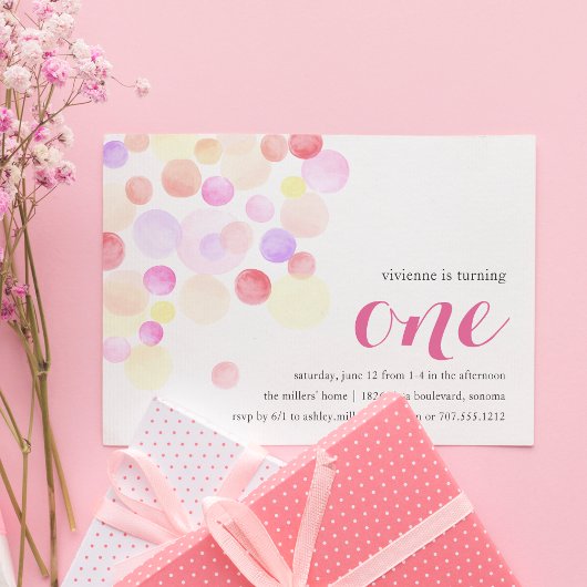 泡立つ |水彩最初の誕生日招待状 招待状