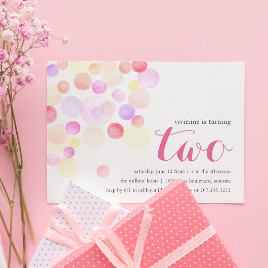 泡立つ |水彩第2誕生日招待状 招待状