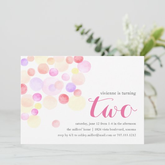 泡立つ |水彩第2誕生日招待状 招待状 (スタンド正面)