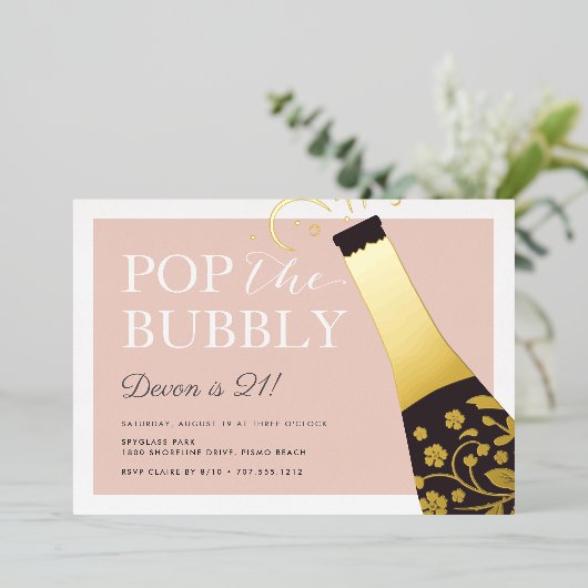 泡立ポップ・アートのち |誕生日パーティー 箔招待状 (立ち正面)