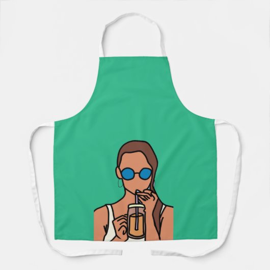 泡茶を飲む女の10代の子 エプロン (正面)